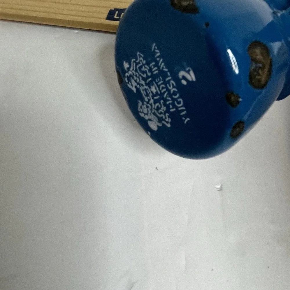 Blue Enamelware Yugoslavia Coffee Ladle Dipper Butter Syrup Warmer w/Spout VTG